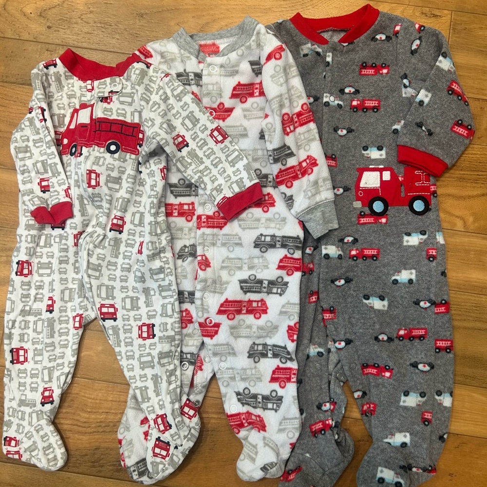 Carter's Red and Gray Fire Truck Footies